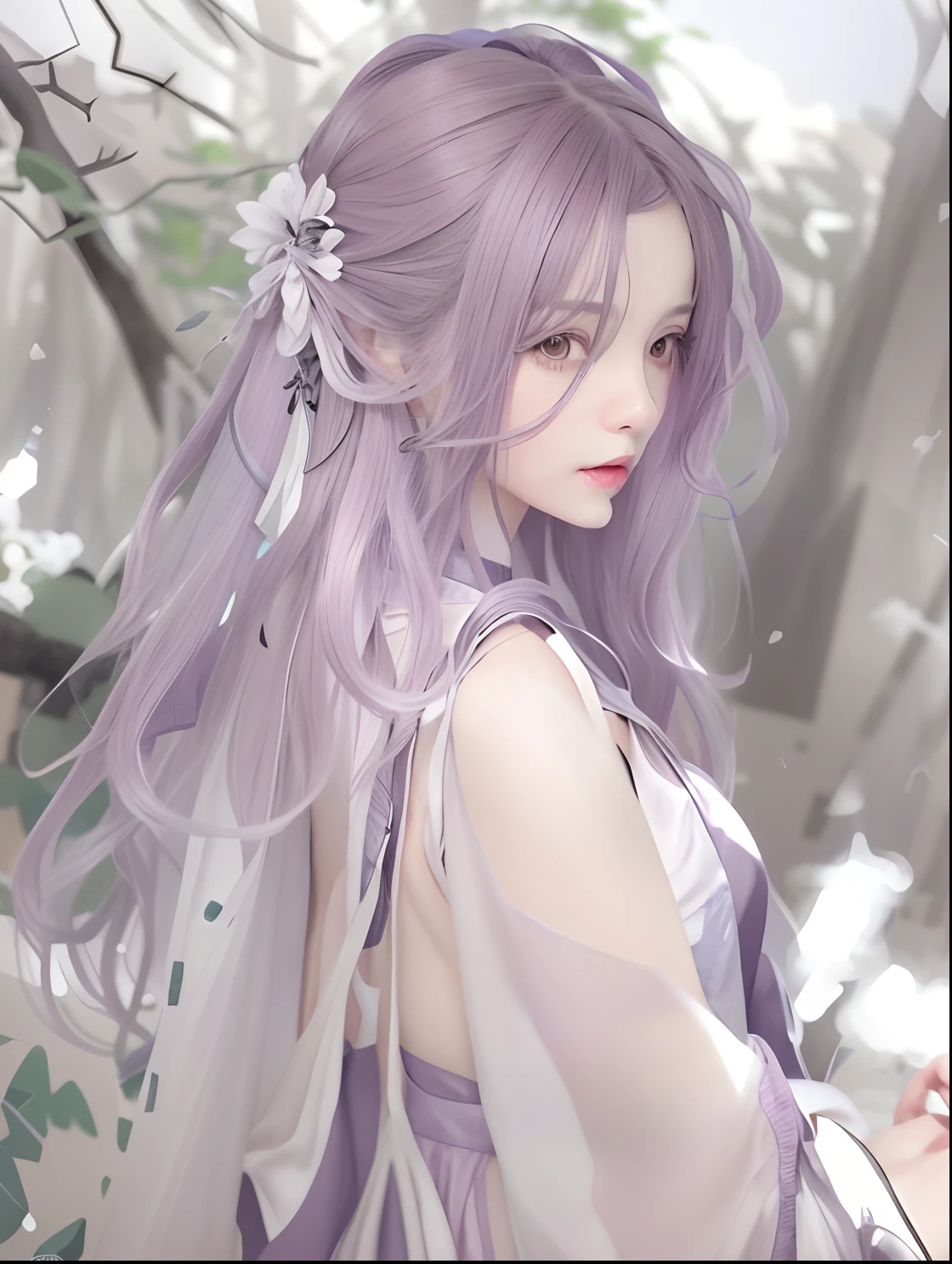 a woman in a white dress holding a sword in a crowd, palace ， a girl in hanfu, flowing hair and long robes, beautiful character painting, by Yang J, anime girl with long hair, guweiz, holding a sword on her shoulder, female anime character, she is holding a katana sword, artwork in the style of guweiz