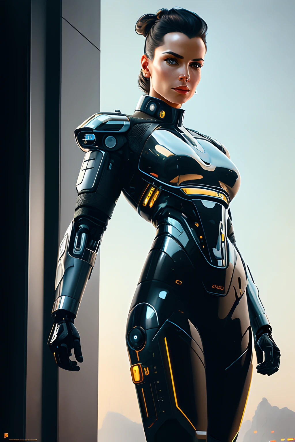 ((oil painting)) of ((attractive female modern military with with cybernetic limbs part cyborg on patrol)), cinematic, dynamic pose, fine details, reflections, 8k, ((dark shot)), soft volumetric lights, (backlit:1.3), (photorealistic:1.3), (Style-Glass), hdr, antialiased, 8k, ((syd mead)), sharp details, detailed background, ((masterpiece)), (painterly), (good anatomy), (good proportions), (good composition), (dramapaint), (analogue style), (empty hands), (futuristic scifi background), (photorealistic:1.5),