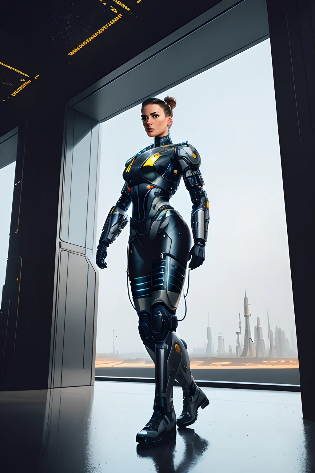 ((oil painting)) of ((attractive female modern military with with cybernetic limbs part cyborg on patrol)), cinematic, dynamic pose, fine details, reflections, 8k, ((dark shot)), soft volumetric lights, (backlit:1.3), (photorealistic:1.3), (Style-Glass), hdr, antialiased, 8k, ((syd mead)), sharp details, detailed background, ((masterpiece)), (painterly), (good anatomy), (good proportions), (good composition), (dramapaint), (analogue style), (empty hands), (futuristic scifi background), (photorealistic:1.5),