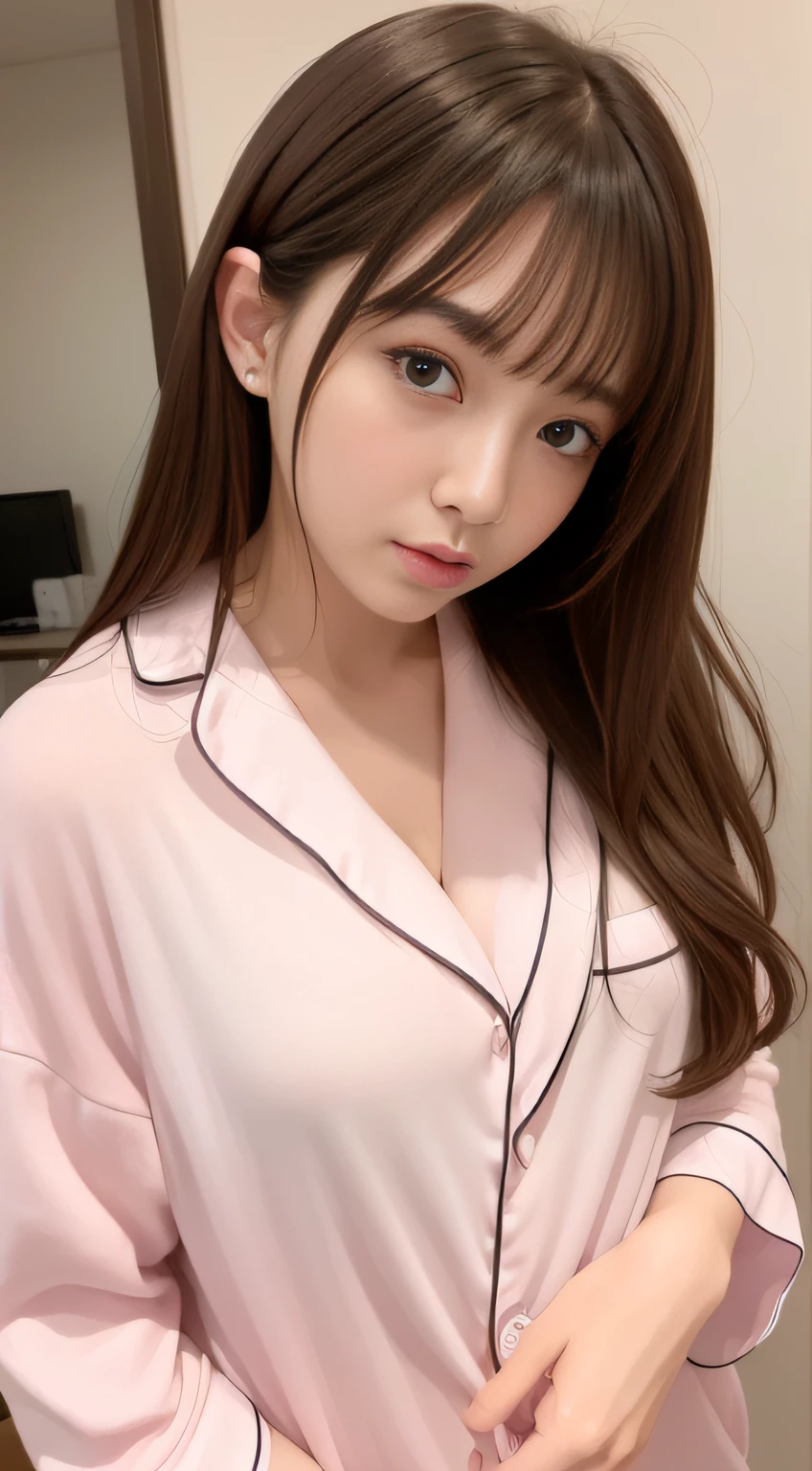 hightquality、​masterpiece、ultra res、a beauty girl、Beautiful girl face、cute girl face、s Pajamas、wearing pajamas、full bodyesbian、Famous actresses of Japan、very beautiful face