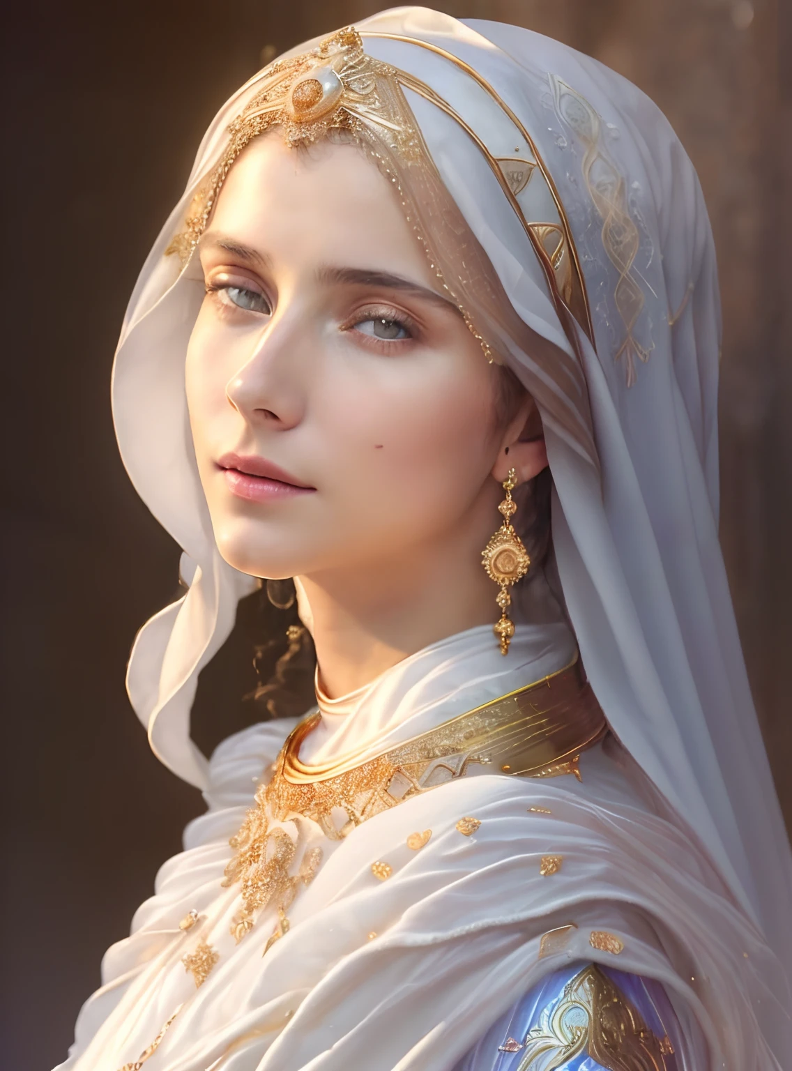 (((Blessed Virgin Mary. 19 years old))) (((IMAGEN VINTAGE RETRO))) ((( Con una cara seria y piadosa. Con una mirada dulce y tierna))) (obra maestra, calidad superior, mejor calidad, arte oficial, beautiful and aesthetic: 1.2), (1girl), extremadamente detallado, (Arte fractal: 1.3), colorido, highest detailed, Cara perfecta, parte superior del cuerpo, HDR, (orando: 1.3), (golden lines of white coat: 1.2), galaxia, (rayas de luz), eye-catching visuals, (dynamic stripes, senderos luminosos: 1.2), colores vibrantes,