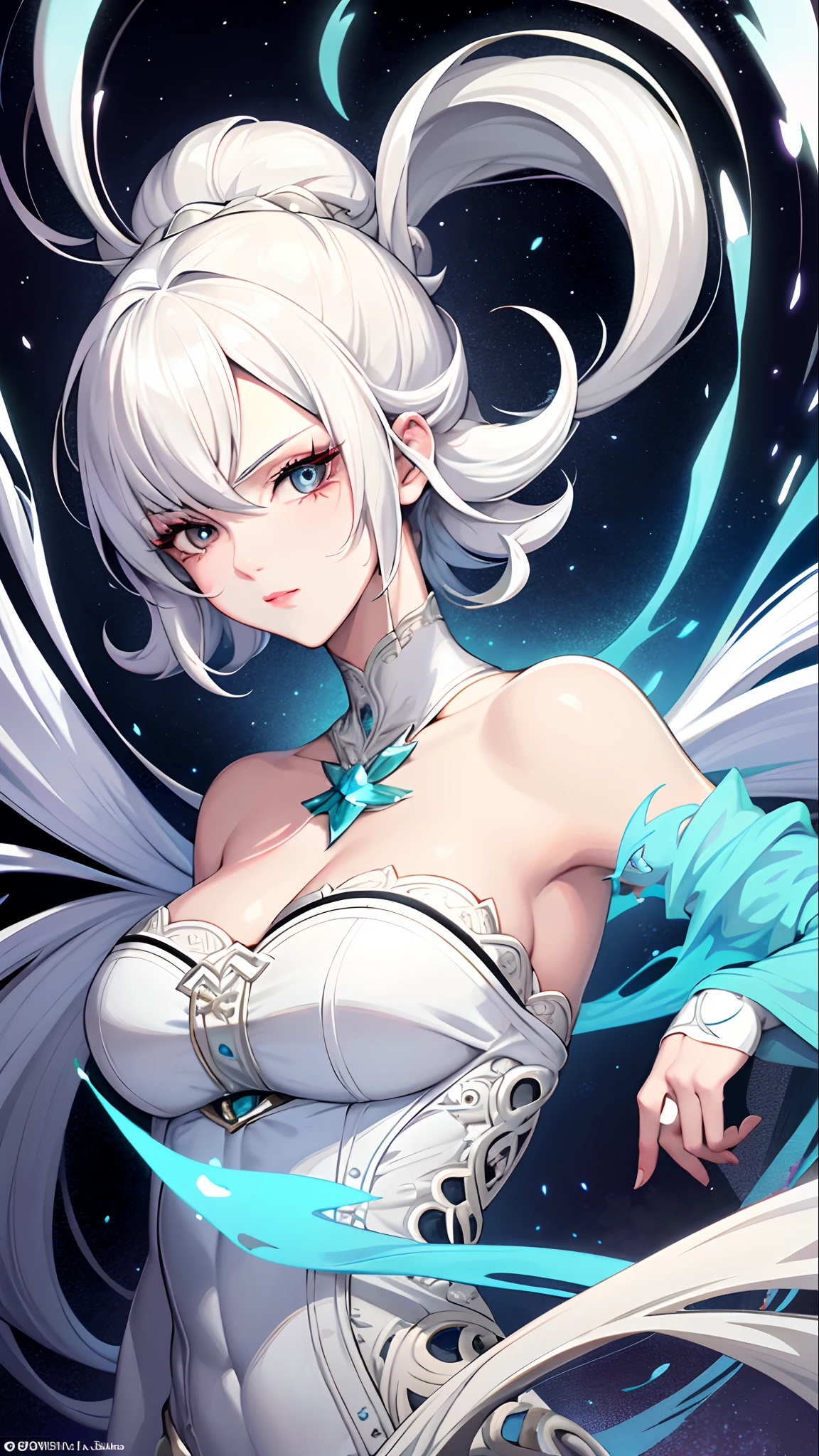 close-up of a woman with white hair and white mask,Belle peinture de personnage,Guviz,Guviz-style artwork,white-haired god,Epic and beautiful character art,Stunning character art,A masterpiece,ancient wind