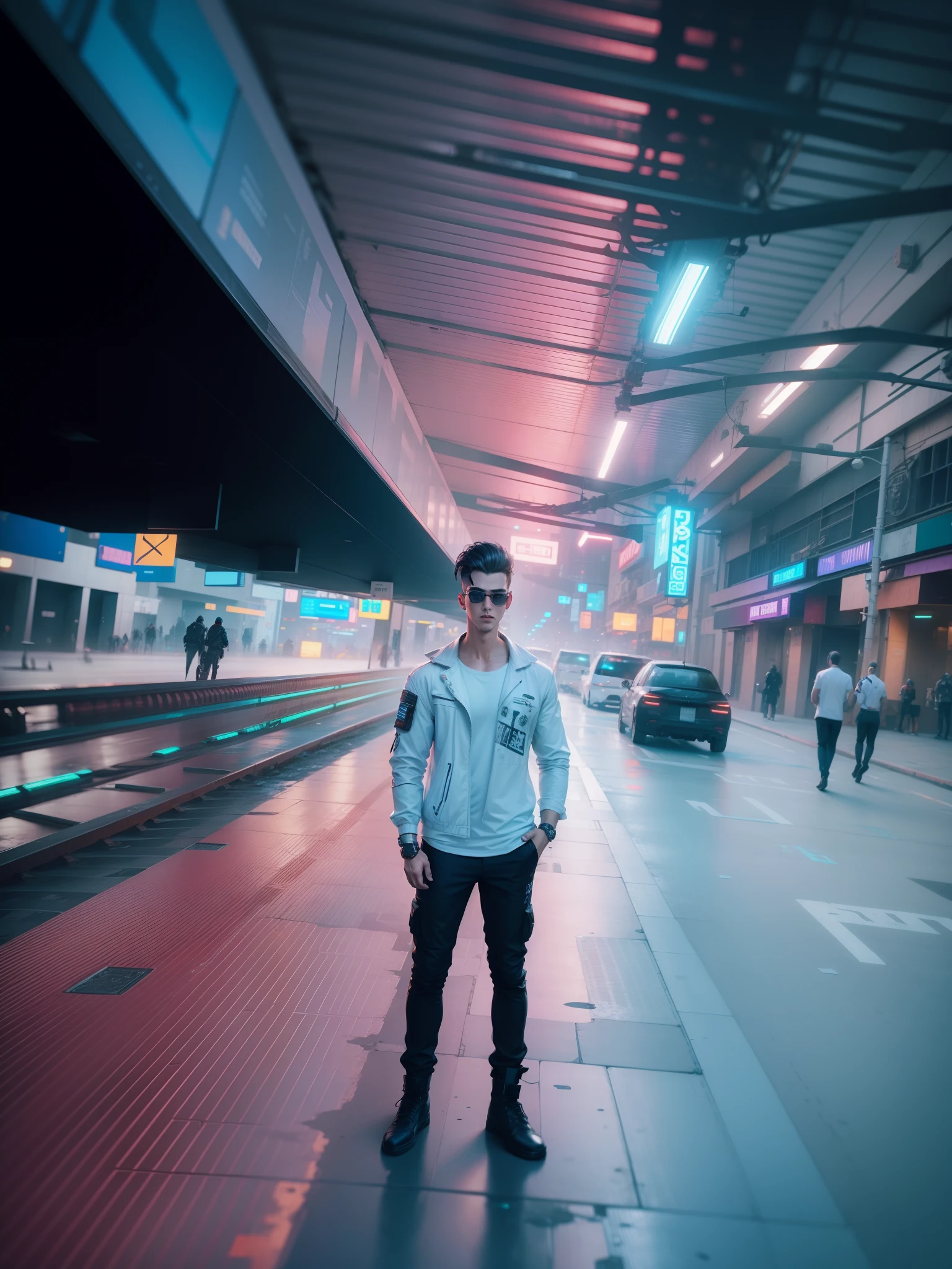 Change background cyberpunk handsome boy, realistic face,8k , ultra realistic