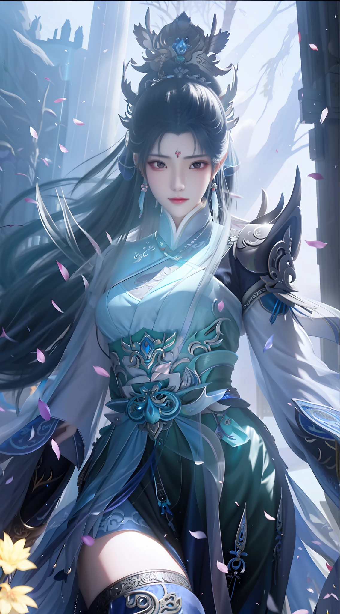 a close up of a woman in a dress holding a sword, by Yang J, Anime fantasy illustration, 2. 5 D CGI anime fantasy artwork, Chinese fantasy, xianxia fantasy, author:Fan Qi, Inspired by Lan Ying, trending digital fantasy art, Beautiful character painting, Fantasy art style, a beautiful fantasy empress, inspired by Wu Bin, Inspired by Ai Xuan