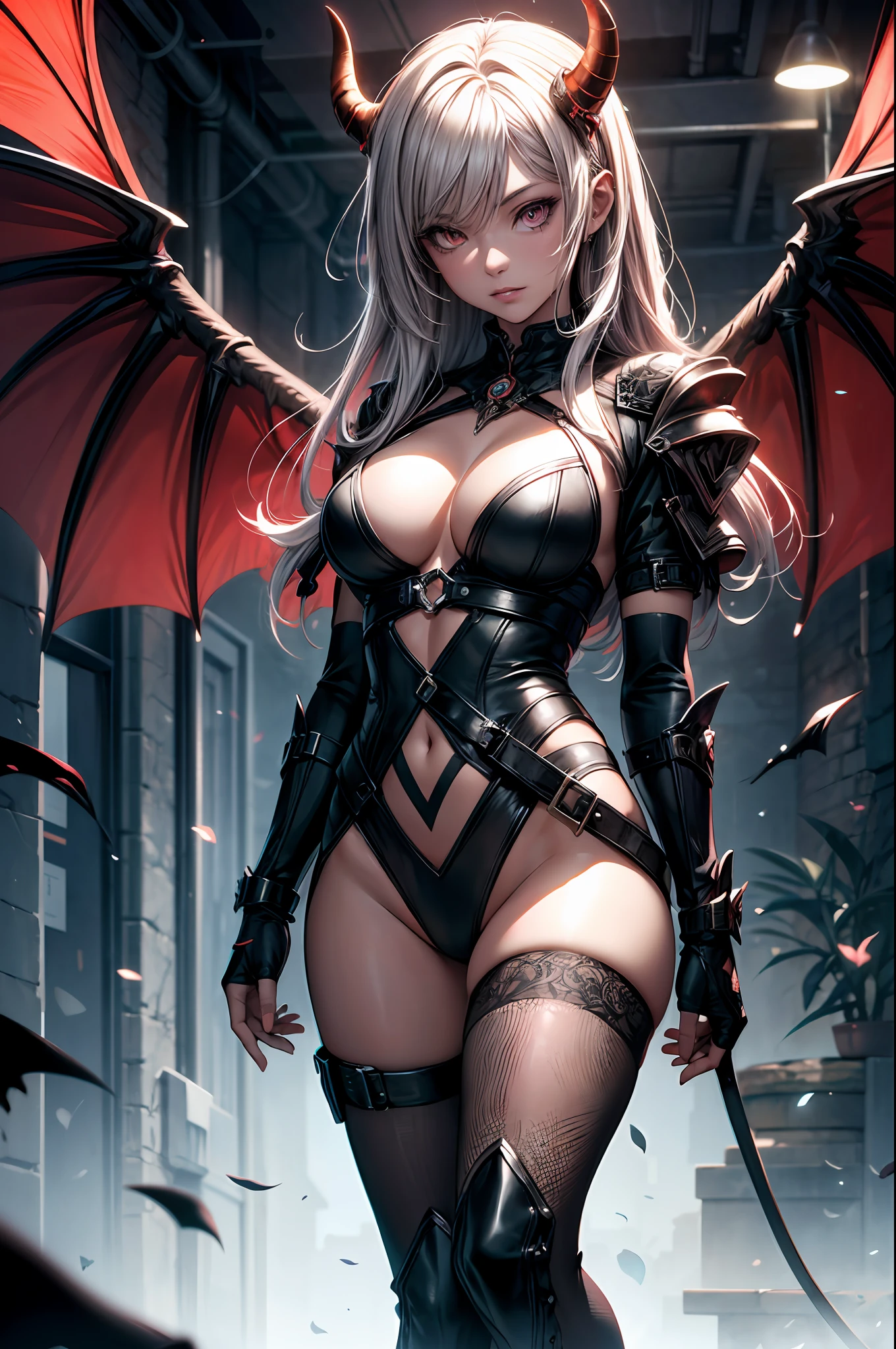 A beautiful and seductive demon girl, fantasy background, red skin,horn, demon wings, charming gaze,  succubus tails, sexy body, BREAK,Detailed,Realistic,4k highly detailed digital art,octane render, bioluminescent, BREAK 8K resolution concept art, realism,by Mappa studios,masterpiece,best quality,official art,illustration,ligne claire,(cool_color),perfect composition,absurdres, fantasy,focused,rule of third