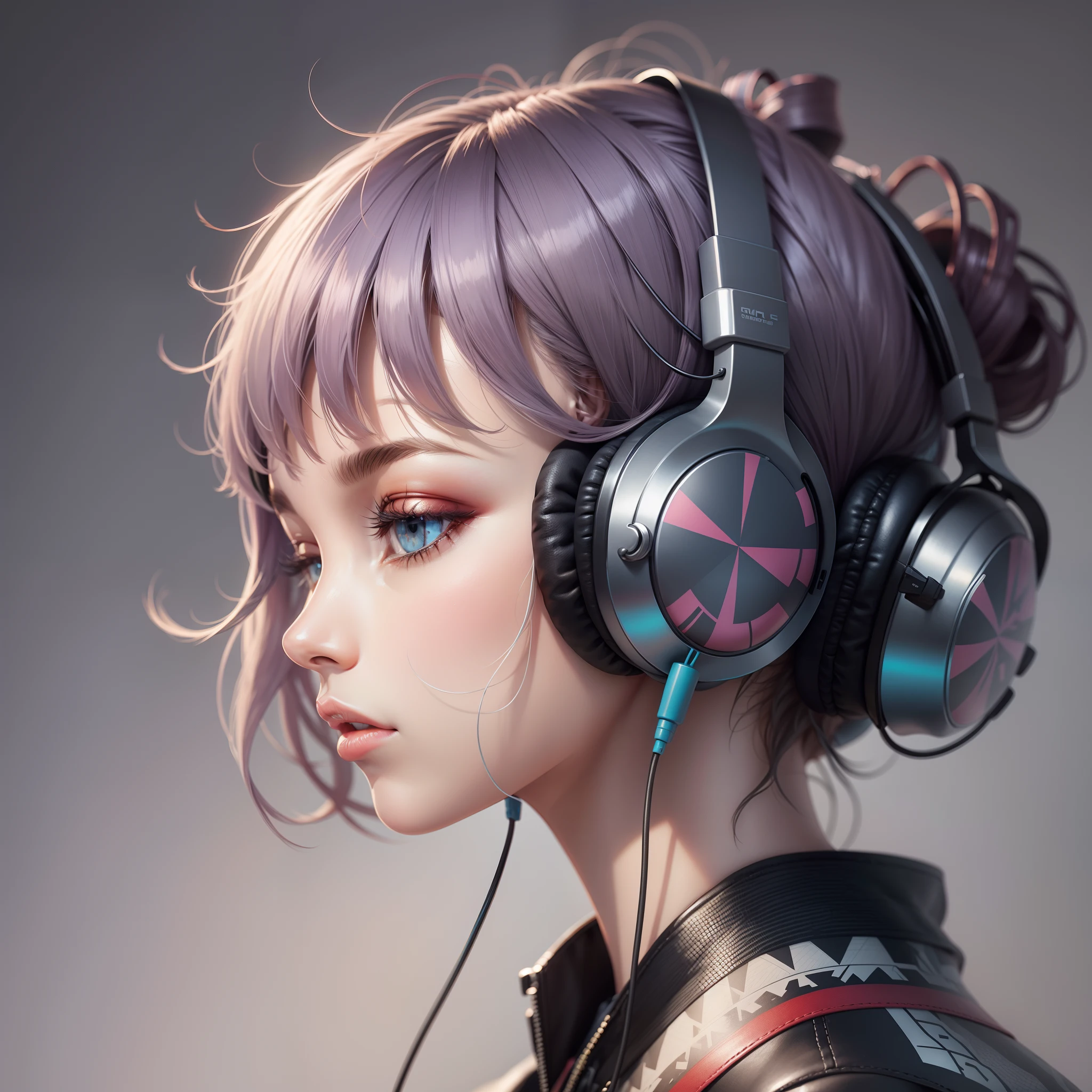 Patterned headphones on abstract empty surface