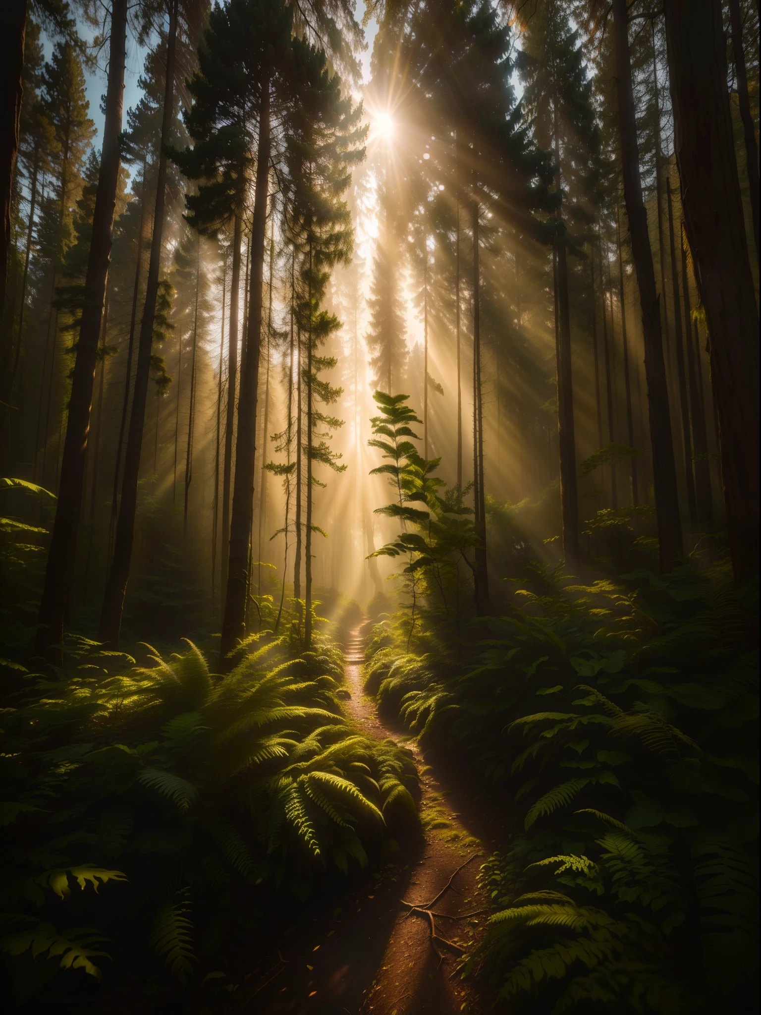 Sunlight shining through the trees in a forest with ferns, magical forest, Luz de raio florestal, magical forest backround, cinematic forest lighting, Fotografia capturada em uma floresta, magical forest background, magical ambiance, Magic Forest, Luz da Floresta, magical clearing, magical forest in the background, Foto vencedora do concurso Unsplash, fotografia da floresta encantada, Luz matinal 8K HDR, Vencedor do Unsplash Photo Contest