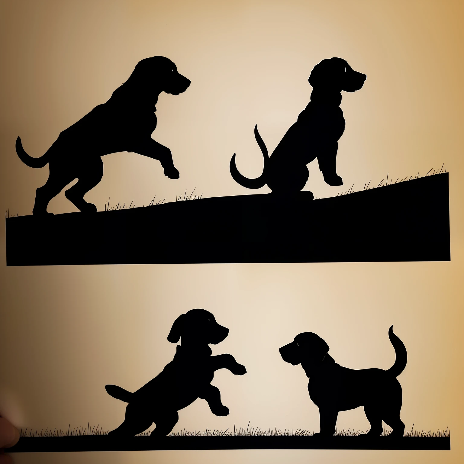 Drawing a puppy in a hunting pose, As a silhouette, With an illustrated artistic touch.