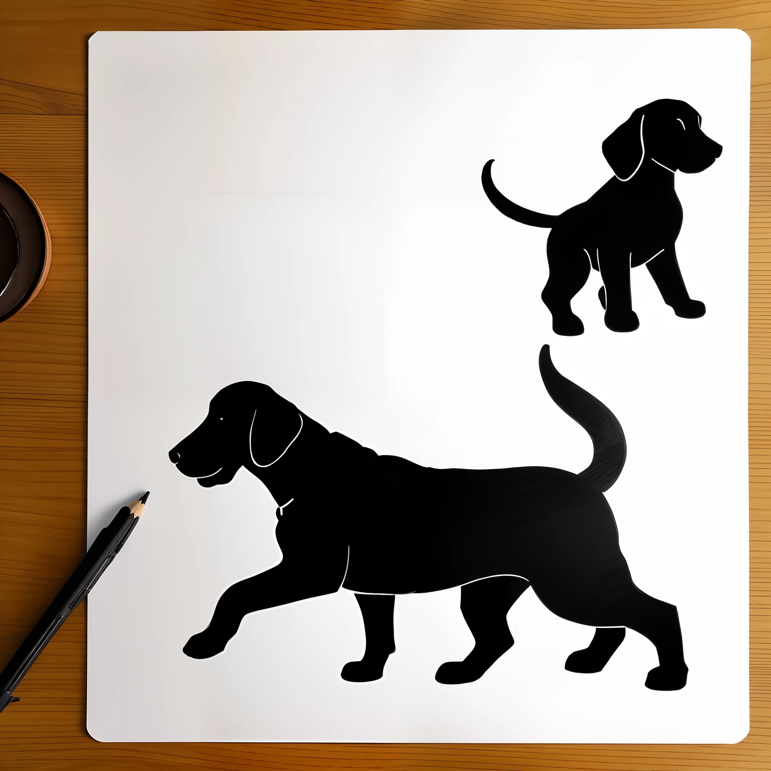 Drawing a puppy in a hunting pose, As a silhouette, With an illustrated artistic touch.