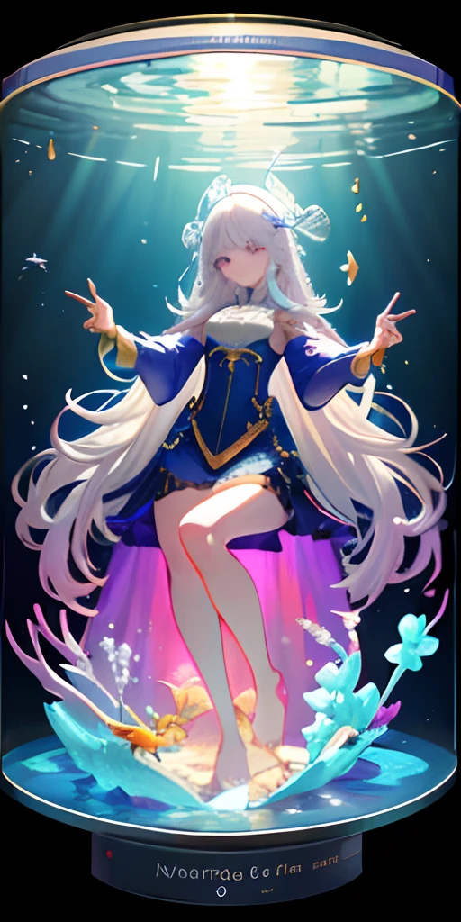 [(Transparent background:1.5)::5],(((Masterpiece))),(((Best quality))),(((Extremely detailed))),illustration, 1girll,Solo,mysterious,vivd colour,Shiny, Underwater transparent sealed hemispherical glass dome, (White hair),(Purple eyes), full bodyesbian,Barefoot,Long hair tranquility nature, Koi,Underwater, Dome,Close up,Dynamic actions,Lens perspective,(((Box composition))),sitting cross-legged，Leaning against the bookshelf, voluminetric lighting, multi colored eyes, Detailed eyes, ultra - detailed,Light smile, Highly detailed, Beautiful, small detailed, Ultra detailed, Best quality, Intricate, 4K, 8K, trending on artstationh, Good anatomy, Beautiful lighting, Award-winning,