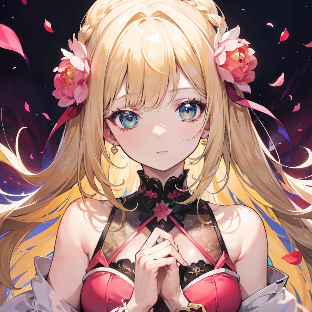 A young woman with long blonde hair, purple and blue gradient eyes with vibrant luminous hues, fair skin tone, bunnysuit, (detailed body), (detailed eyes) (masterpiece), (best quality), (ultra-detailed)