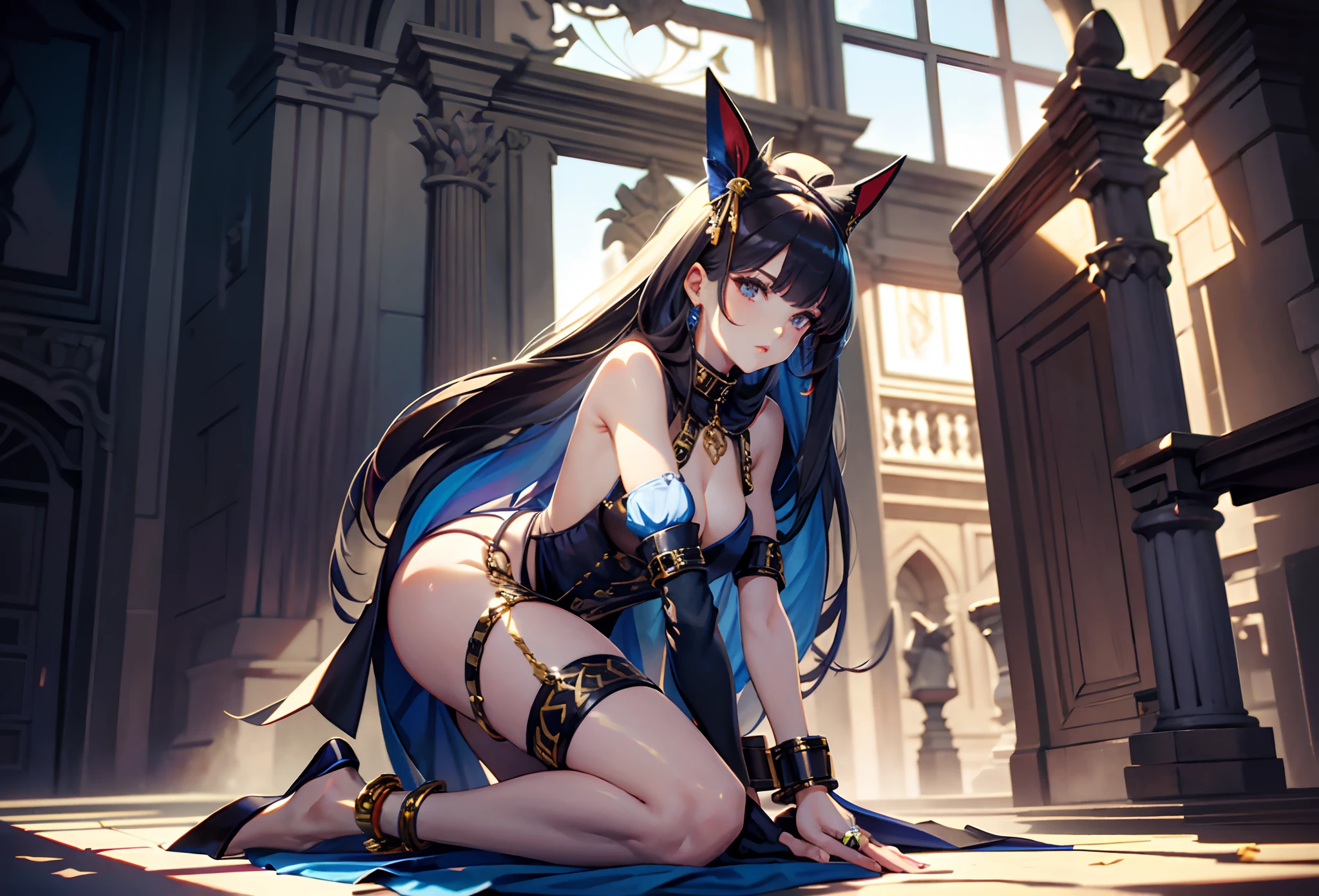 best qualityer,tmasterpiece,Ultimate resolution,downy,Extremely colorful,mature pretty woman,(guillotine,behead)(Kneeling pose)(Point at you with your ass),solo person,Upper body nudity,Beauty severed head,Normal posture,Redlip,shackle,guillotine,behead,Collar,handcuff,Anklets,Normal posture