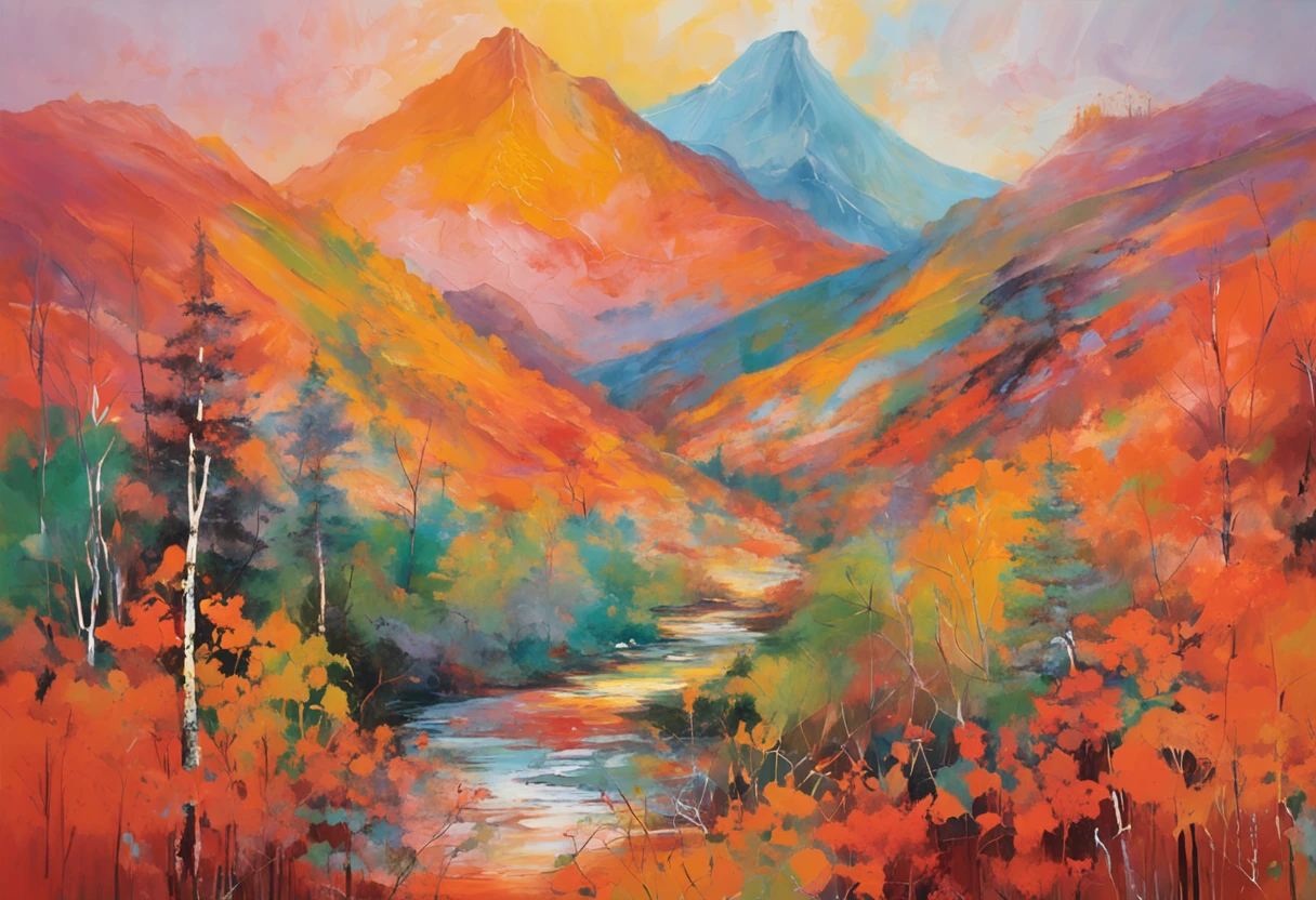 Intricate painting details of Japanese forests, by range murata, galaxy in background, Clouds, vivd colour, High contrast, Mountain, vector line art, orange highlights, trending in pixiv, anime concept art, Stick, Mattire, high high quality, Edge to edge, Sanskrit
