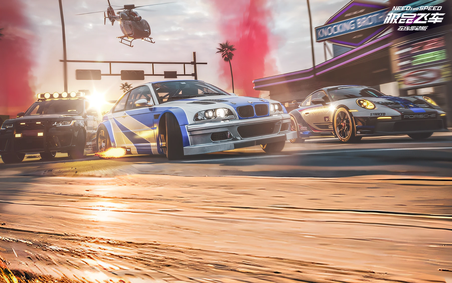 Racing Tracks,road,The wind blows the girl with long hair,Sense of speed,Dynamic photography,golden rays of sunlight,Highways run through the distance,Free Mercedes。