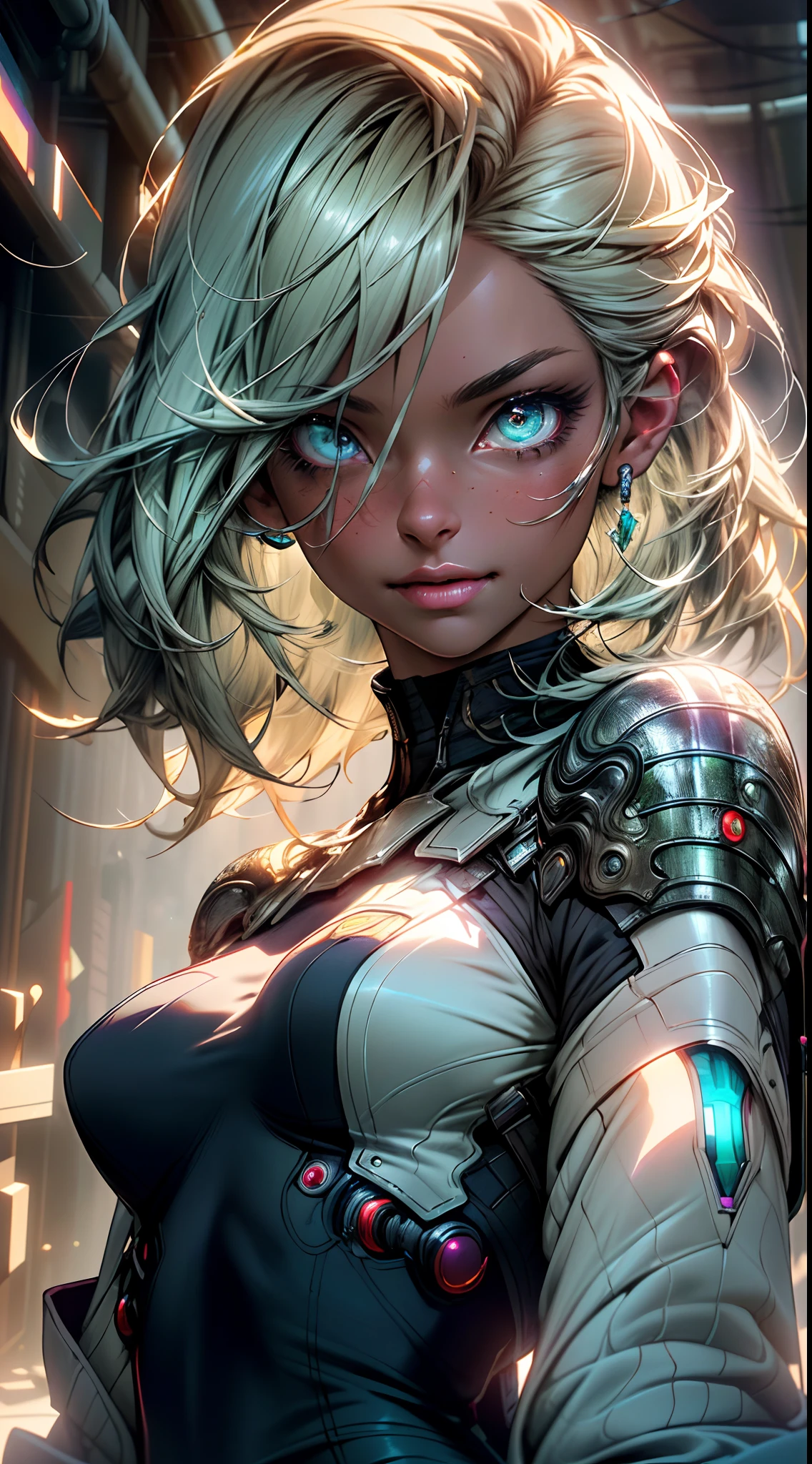 (realistic)(orange filter)(green eyes) dark skin, masterpiece , ultra resolution, high detailed, lightning energized black dress, gray hair, clouds, sun light, light from above, glowing particles(enlightened) --auto --s2