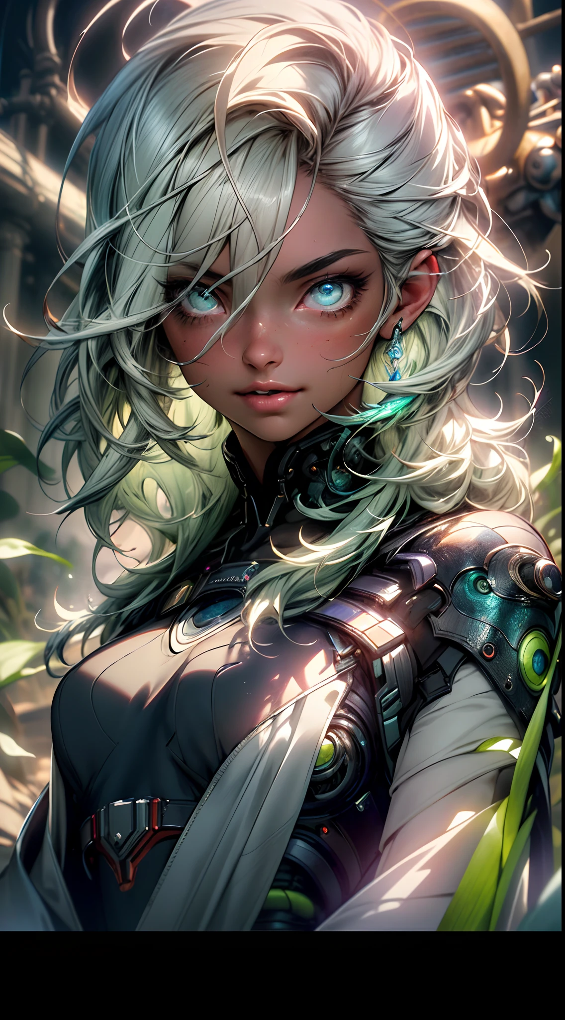 Mulher cyberpunk com pele escura e olhos azuis e cabelo castanho curto, 8k_wallpaper, olhos extremamente detalhados, corpo extremamente detalhado, dedo extremamente detalhado, (grande obra de arte digital), (Detailed manga illustration), (arte detalhada), ((perfeito)) anatomia, BETTER HANDS)), (detalhes intrincados:1.3), (ultra-detalhado:1.3), (illustration:1.3), (foco nítido:1.3), ( natural lightting:1.05), (cores vivas:1.3), Modelo: Break Domain, Realista, (Obra-prima, Qualidade Superior, Melhor Qualidade, Arte Oficial, Beauty and Aesthetics: 1.2), Muito Detalhado, Arte Fractal, Colorido, Mais Detalhado, Zentangle, (nude, sexy pose), (breasts and nipples, perfect vagina:1.2), (Fundo abstrato: 1.5) (1menino: 1.3), Deus, Cabelo Curto, (Olhos Vermelhos Brilhantes), Misterioso, (Magia), Homem Bonito, Floresta de Bambu, Borboleta