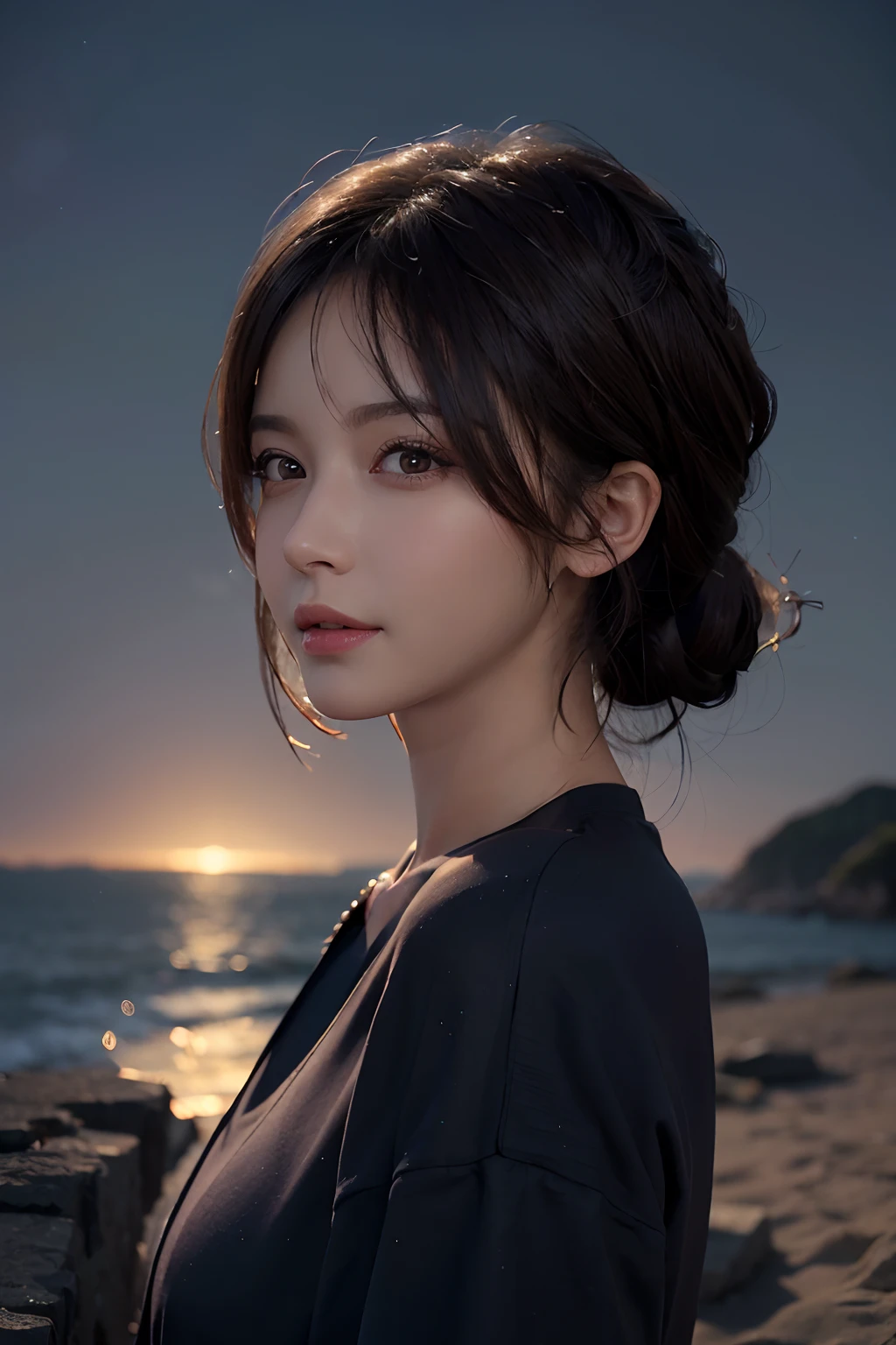 (masuter piece:1.3)、(8K、Photorealsitic、Raw photography、top-quality: 1.4)、(1girl in)、beautiful countenance、(Lifelike face)、Beautiful hairstyle、realisticeyes、Beautiful details、(real looking skin)、Beautiful skins、absurderes、enticing、超A high resolution、A hyper-realistic、high-detail、the golden ratio、40 years
「More beautiful than I've ever seen、Depicting a Japan female AI beauty in a fantastic atmosphere。Her appearance has perfect symmetry.、Transparent skin shines。Eyes shine like stars、A smile will make your beauty stand out even more.。Hair of delicate color and texture,、Express yourself in the wind。The background is a dreamy scene、accentuating her beauty。」
