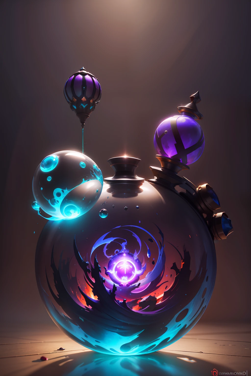 arcane style bomb, Clear glass filled with potion,Health potion painting, stylized shading, spherical body, hand grenade, style of duelyst, item art, arte renderizada, obsidian pomegranade, Light shadowing, gameicon, Mechanical elements,humongous large breast