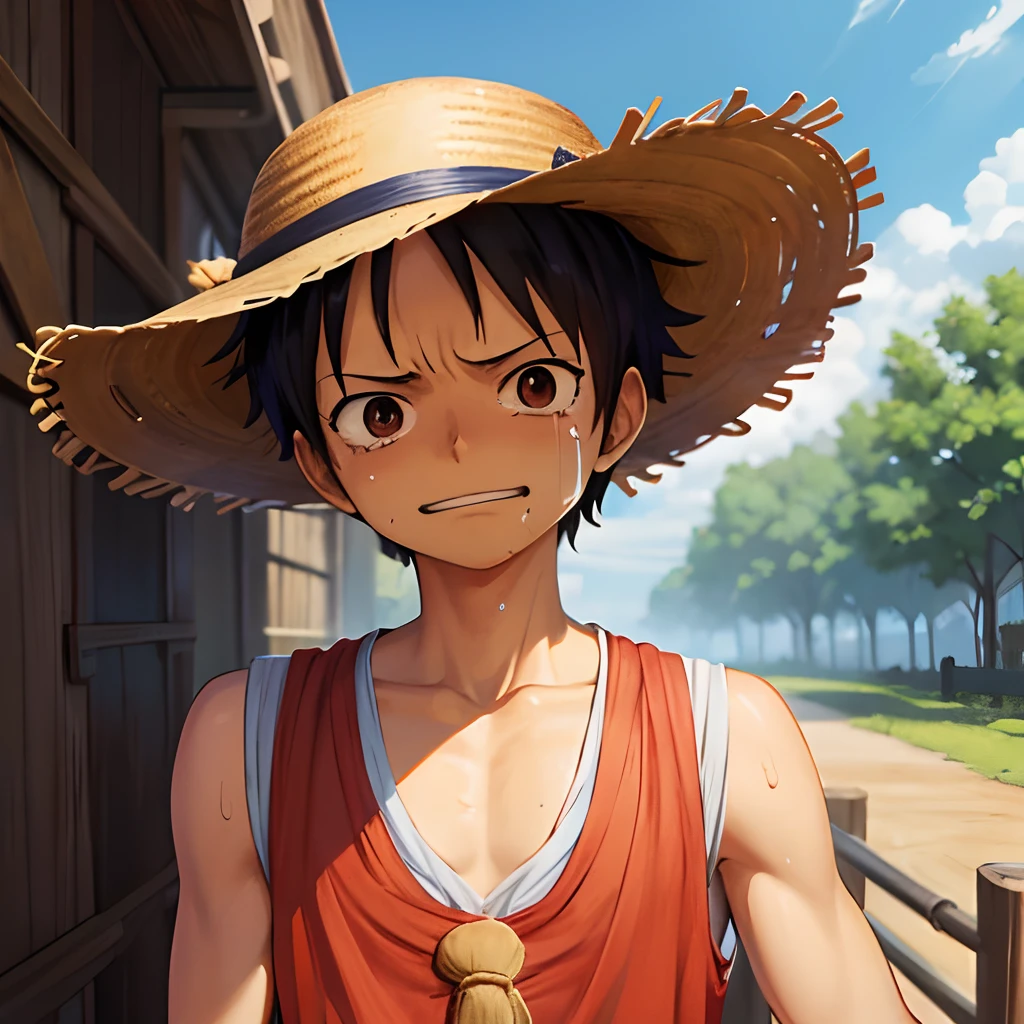 Luffy,One Piece,Straw Hat Kid,Introduce yourself,Bust photo,With a big runny nose,Crying and making a fuss