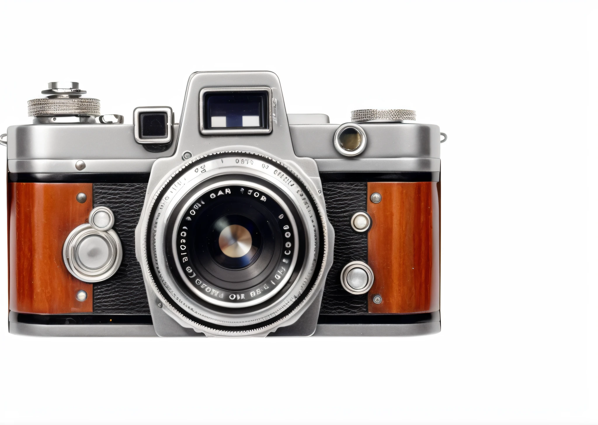 Close-up of camera with wooden body and black background, Film camera style, 35mm —W 1920 —H 1080, Realistic camera shooting, film camera, 35mm film camera, Vintage camera, 3 5 mm camera, 35mm camera, Color film camera, 8 0 seconds camera, old camera