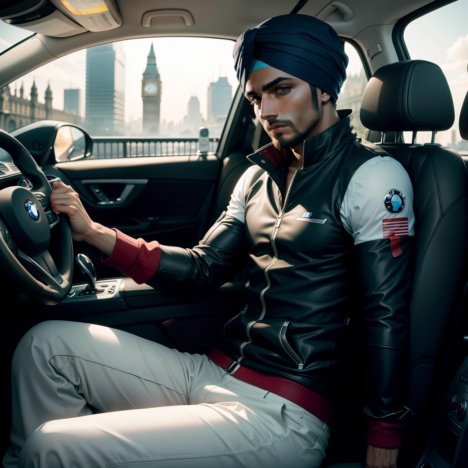 Imagine London City in the BMW in Sikh boy