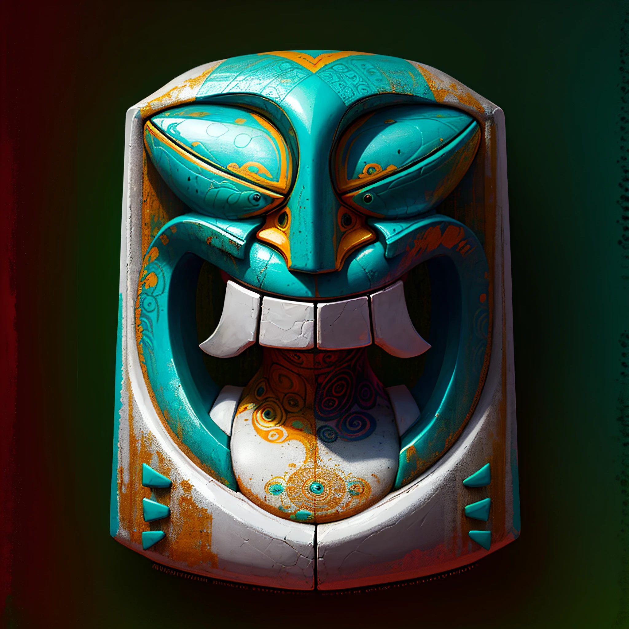 green color,Mayan Totem,vibrant with colors,Turquoise,The texture is strong,gameicon,highest masterpiece,HighestQuali,lisses