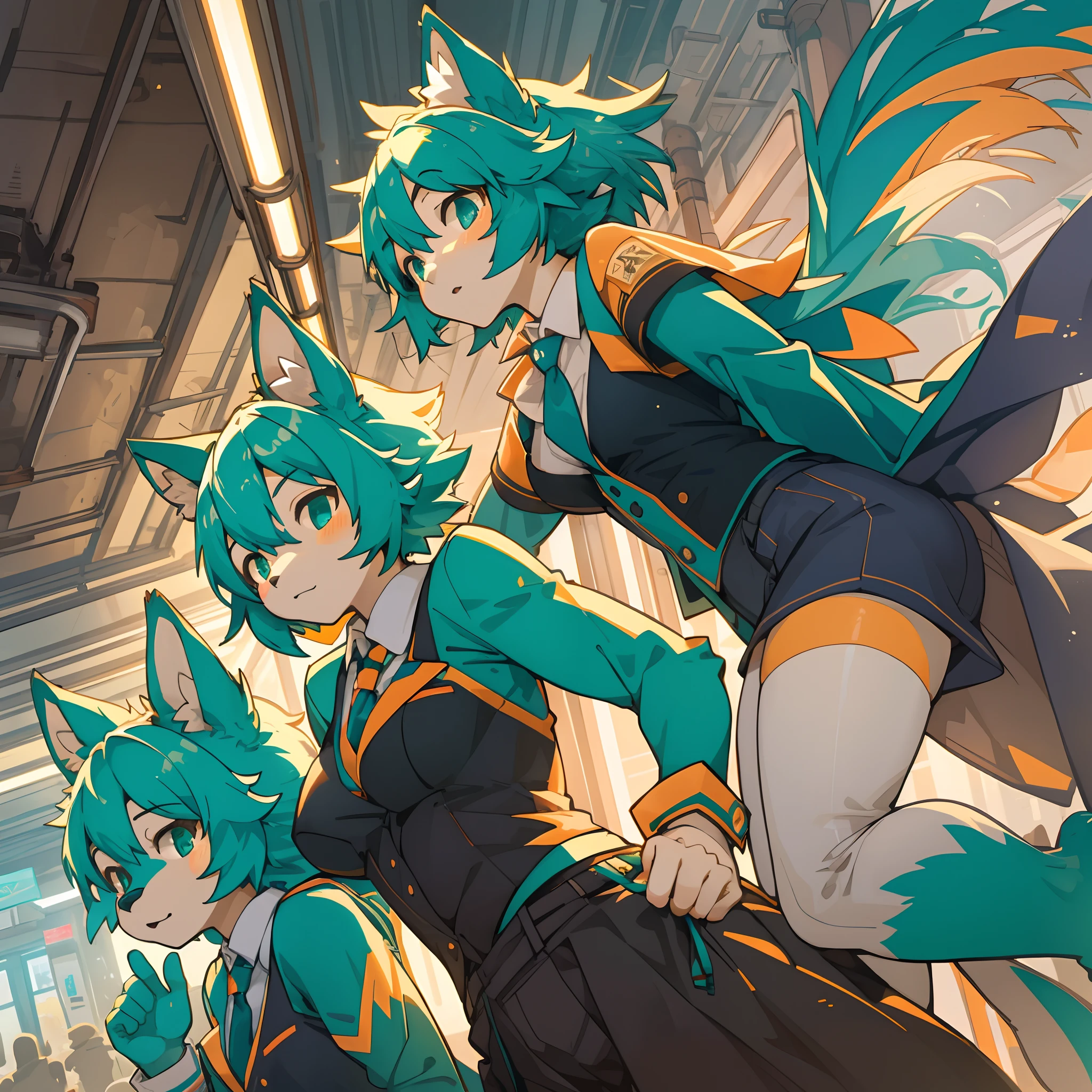 top quality, best quality, High-quality illustrations, masterpiece, super high resolution, detailed background, station, train, station shop, student, salary, suits, evening, 6+boys, 6+girls, absurdres(highly detailed beautiful face and eyes)perfect ???????, expression, good lighting, good shadow, cinematic shadow, bokeh, high contrast, (teal and orange lighting)(muted colors, soothing tones)low saturation(kemono, furry anthro)assorted poses, dynamic angle,