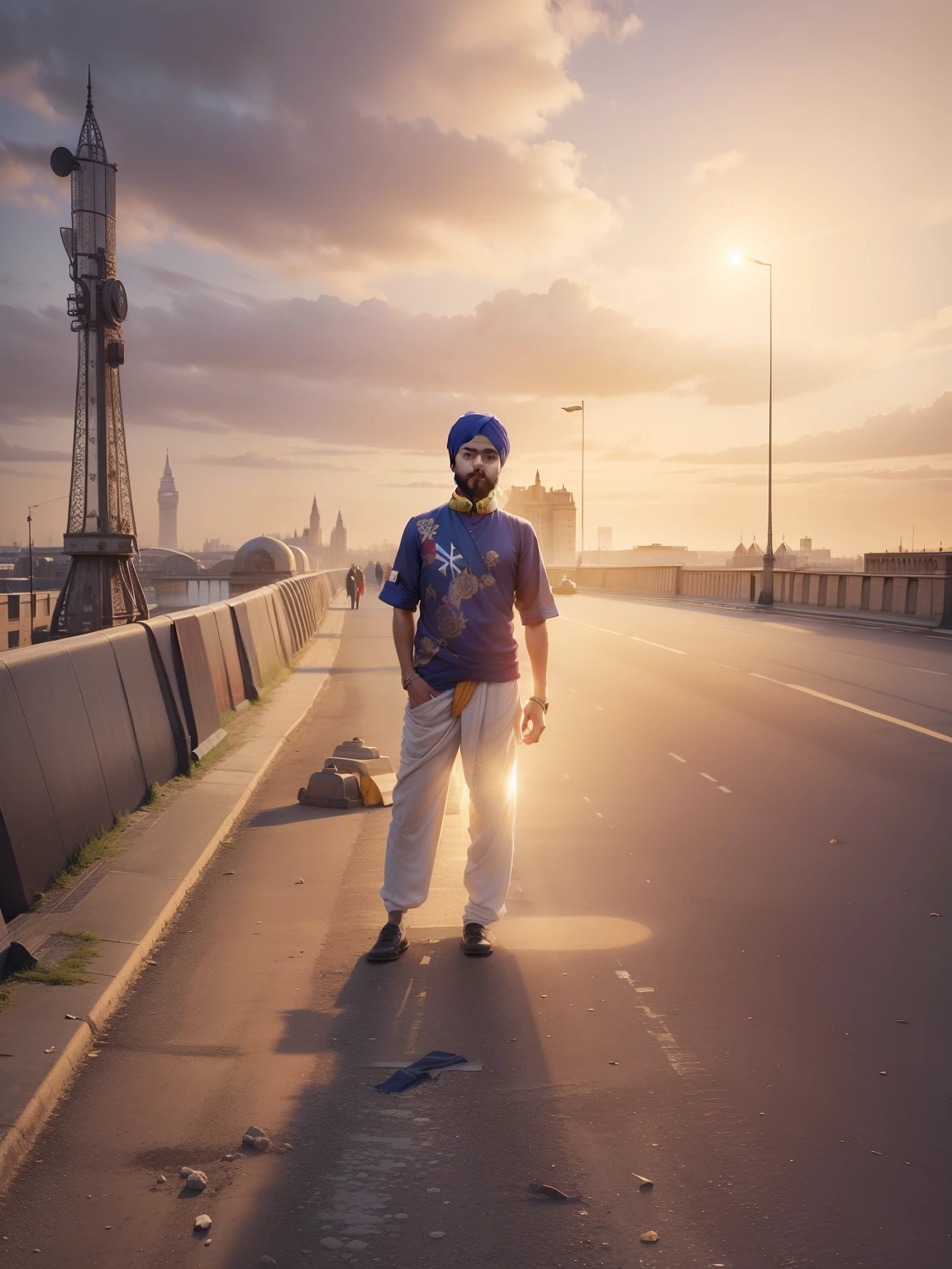 Change background in London City sun side in Sikh boy high quality