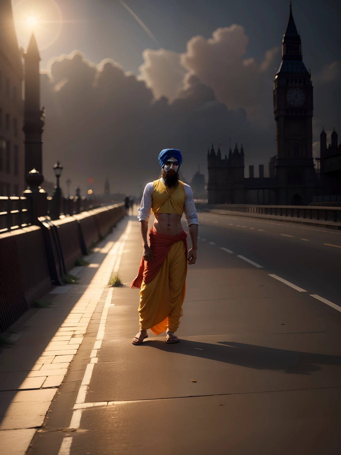 Change background in London City sun side in Sikh boy high quality