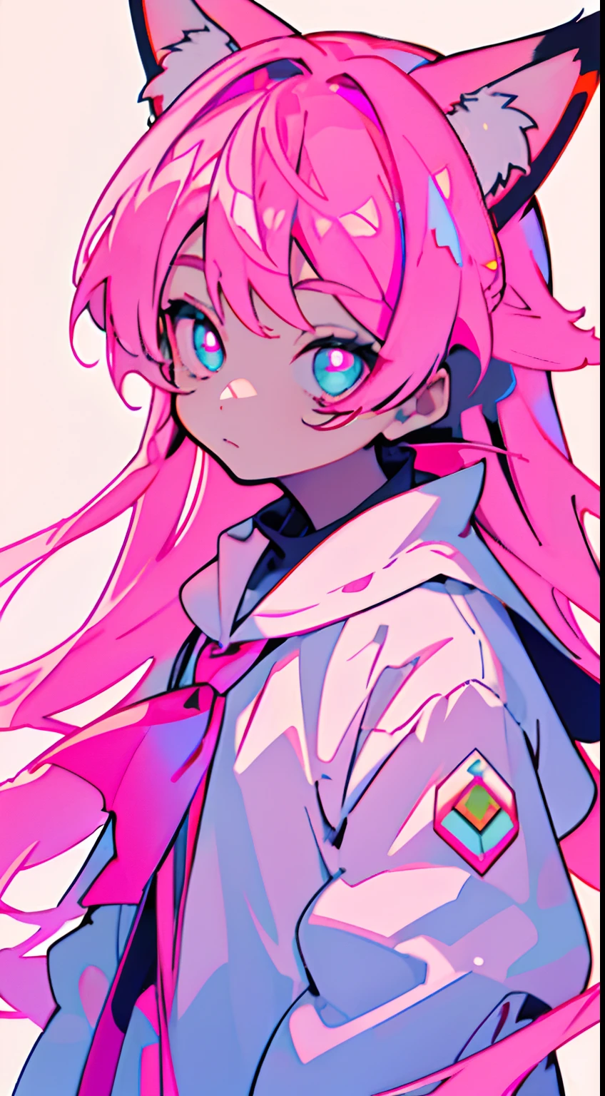 High frame rate,Masterpiece,Best quality,offcial art,Extremely detailed Cg Unity 8K wallpaper, 1girl solo, cute female child, Pink Long Hair,fox ear,fox tails,Blue pupil,The pupils glow,Pink and white sailor suit,Surrounded by light