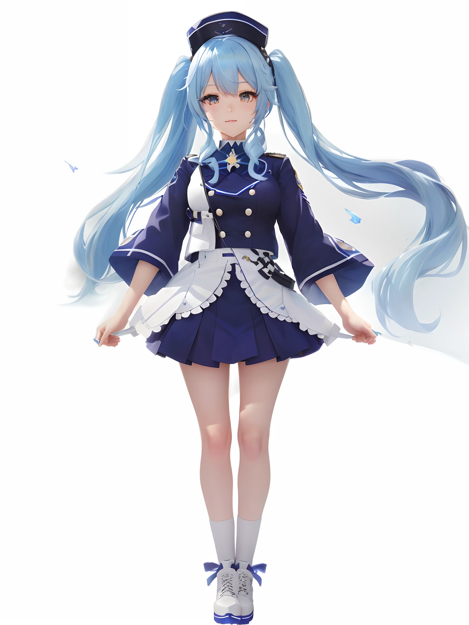 Close up portrait of a person in uniform with blue hair, live2d virtual youtuber model, anime moe art style, azur lane style, anime vtuber full body model, render of a cute 3d anime girl, from the azur lane videogame, render of april, rimuru tempest, rimuru, characters from azur lane