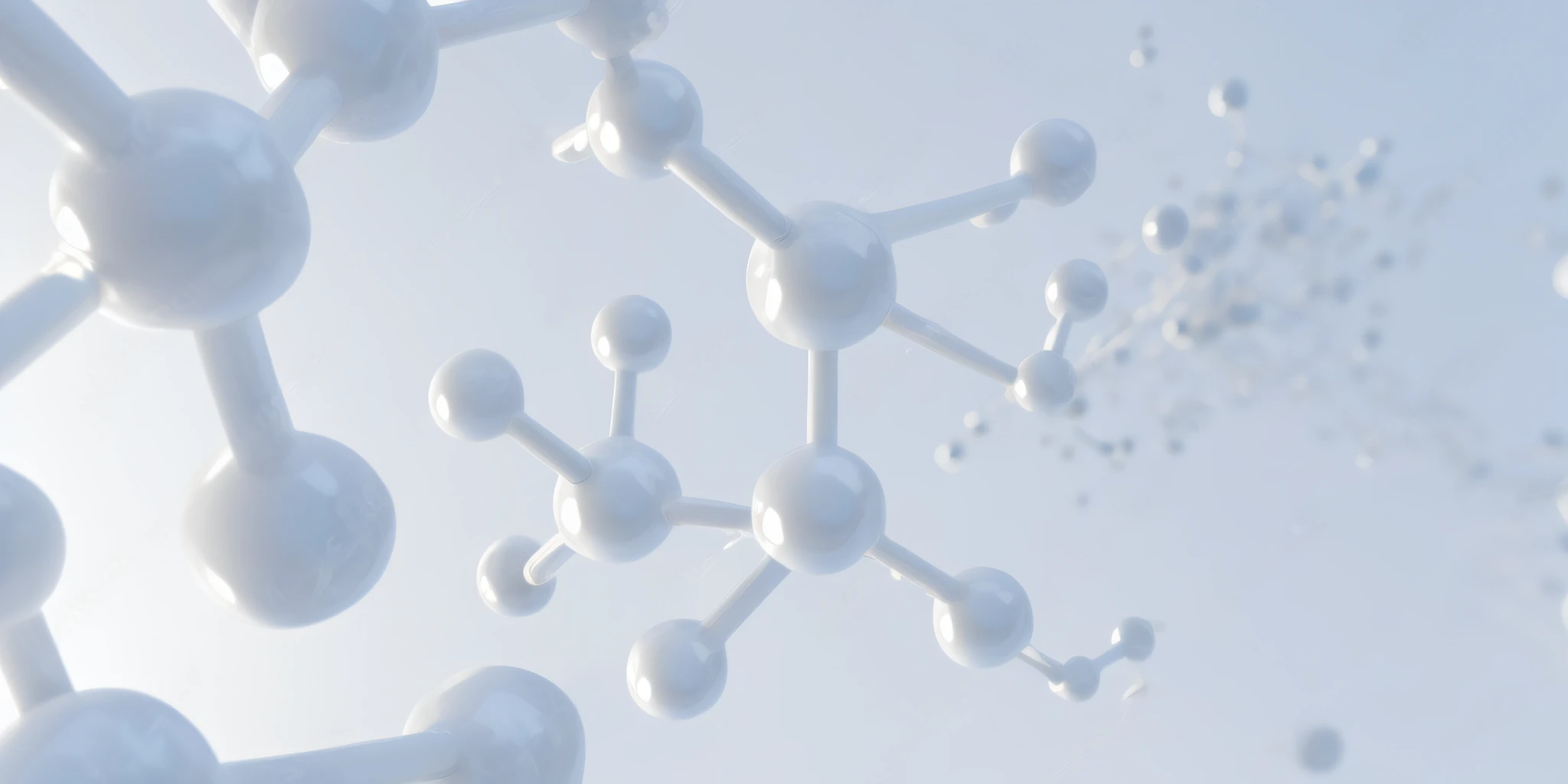 Photo white molecule or atom, abstract clean structure for science or medical background， ctane 3 d rendered, clean white lab background,