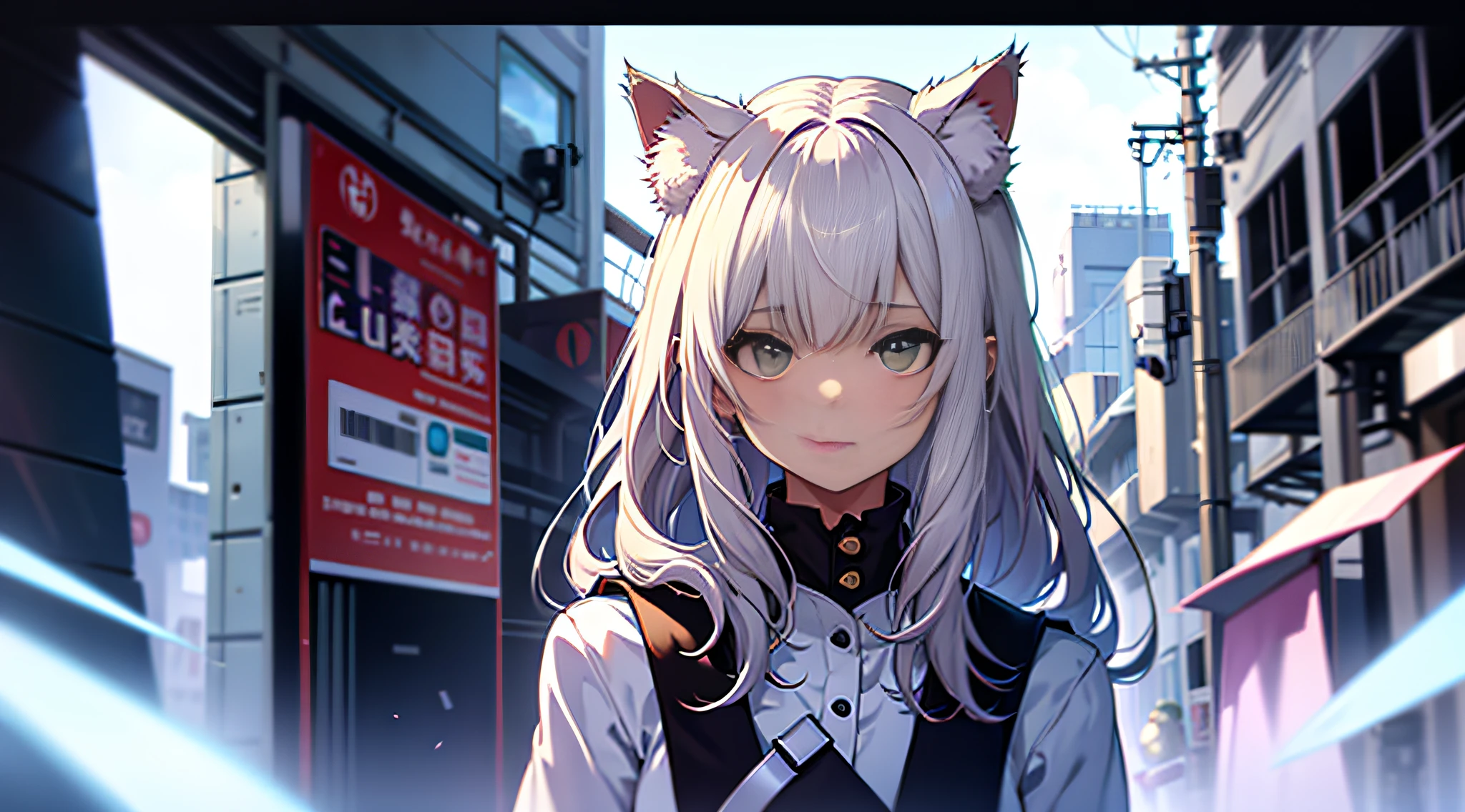 Cat-eared girl, Solo, (Top quality), (Masterpiece: 1.1), full bodyesbian, Looking_at_peeping at the viewer, Dynamic Angle, uniform, Cute, Transparent facial skin,