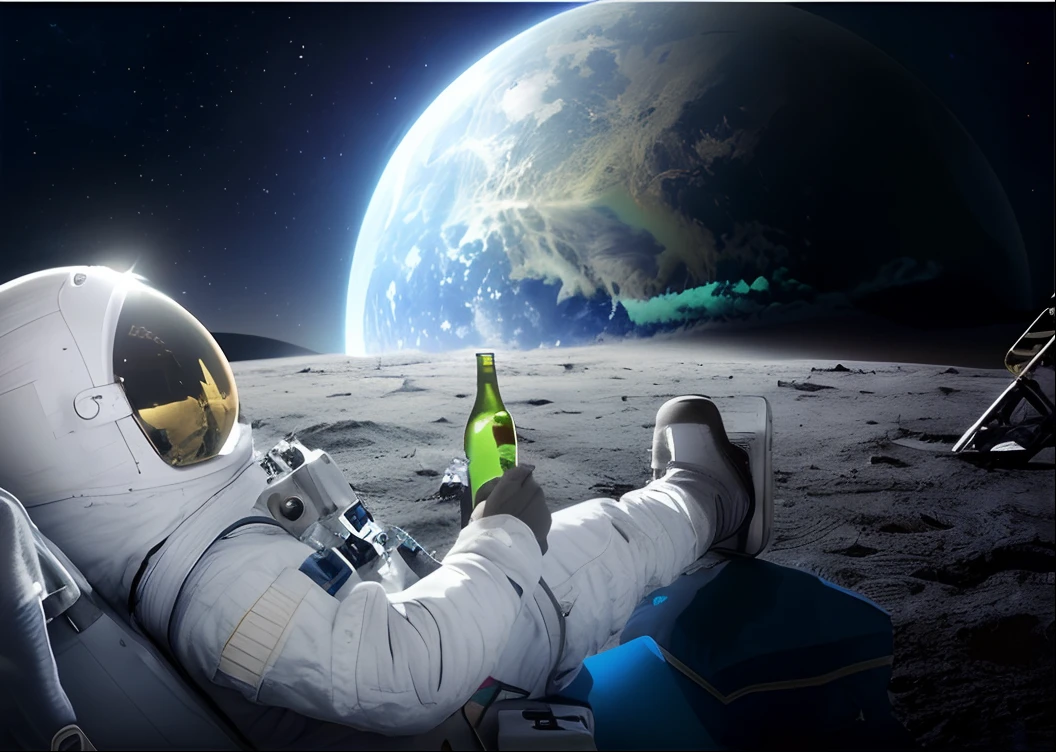 Astronauts sit on the moon,Beer in hand, an astronaut relaxing in space, gas station in space, sitting on a moon, On the moon, astronaut on the moon, on moon, Drift in space, on the surface of the moon, Floating in outer space, In space, liminal space in outer space!!!, space tourism, wallpaper - 1 0 2 4