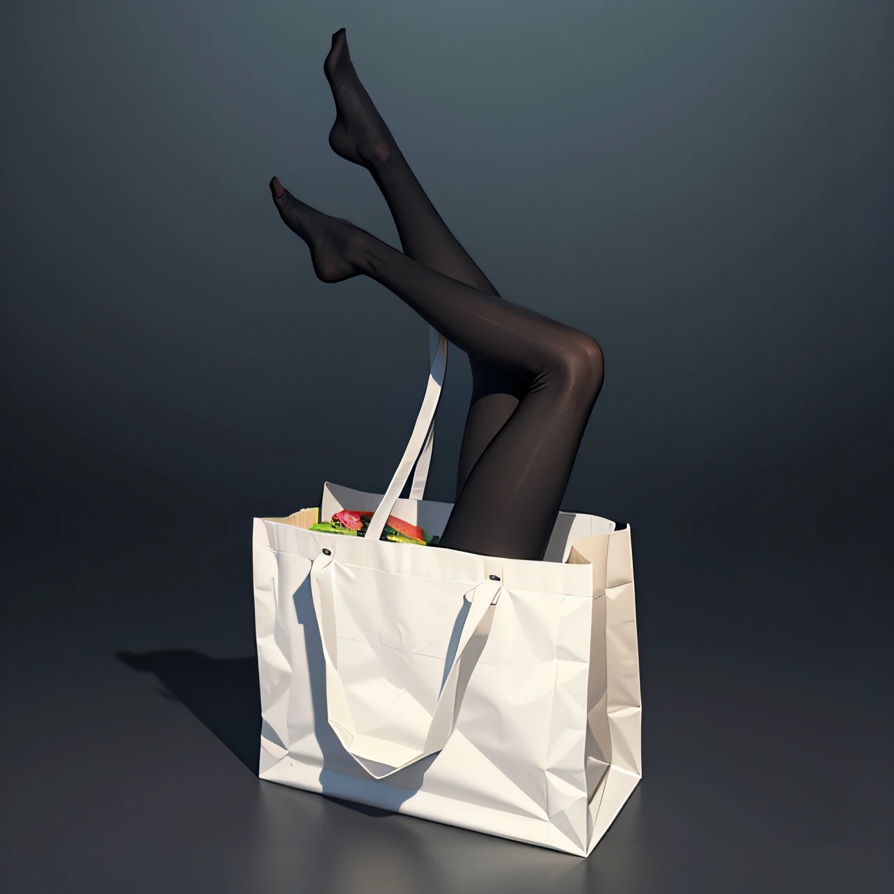 Wearing black stockings, hyper-realistic illustration,Premium shopping bags, 3D illustration, 3 D 插图, ( ( ( ( 3 d rendered ) ) ) ), , hyperrealistic 3 d render, photorealistic illustration
