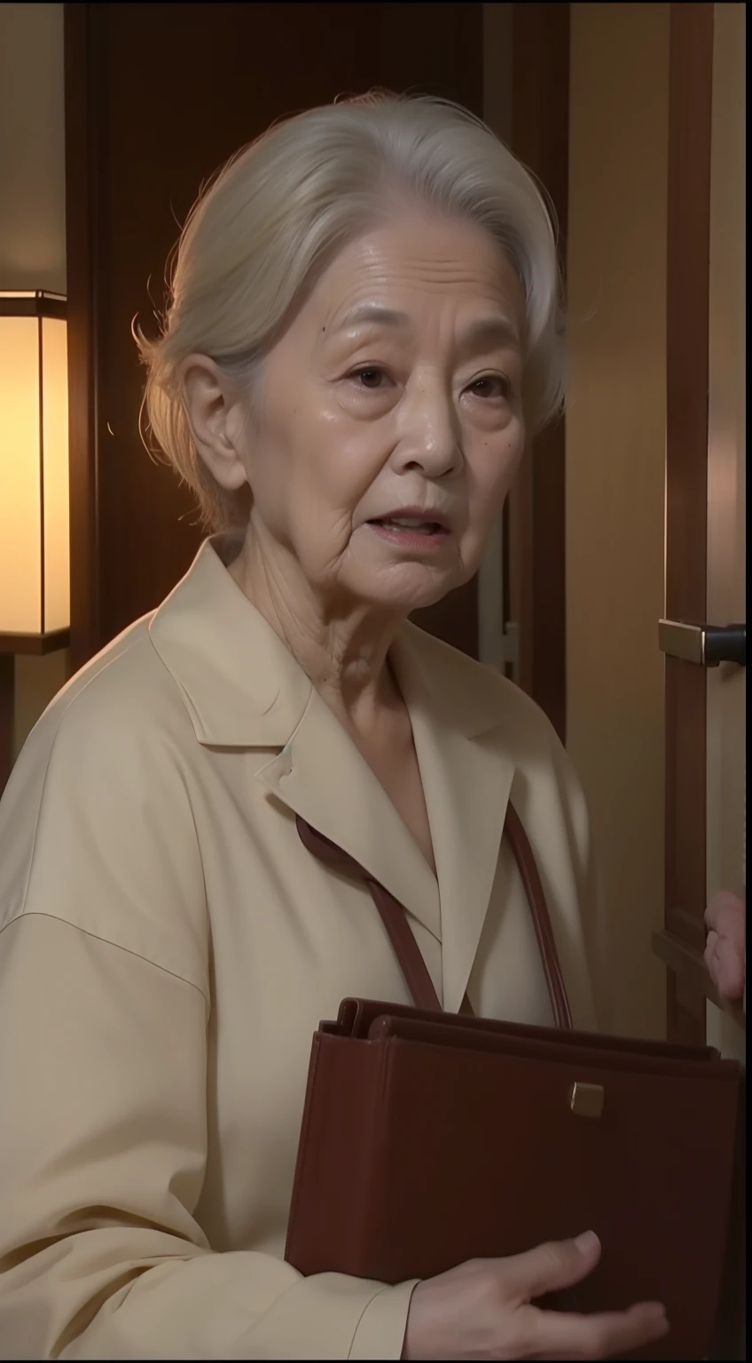 A scene of a beautiful 80-year-old old woman masturbating