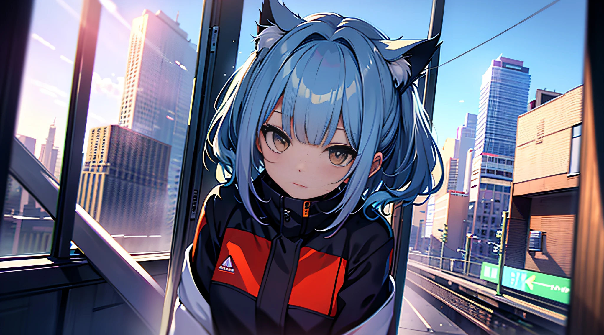 Cat-eared girl, Solo, (Top quality), (Masterpiece: 1.1), full bodyesbian, Looking_at_peeping at the viewer, Dynamic Angle, uniform, Cute, Transparent facial skin,