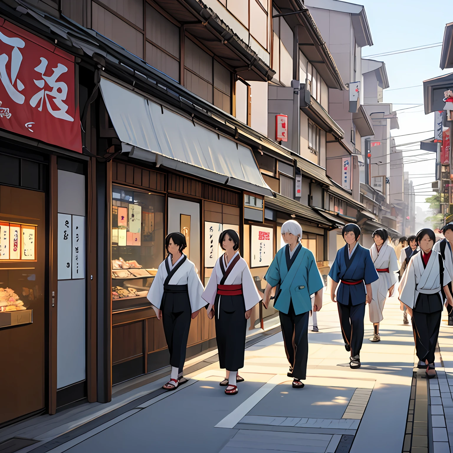 Several extras walking in the city of Sendai in Japan