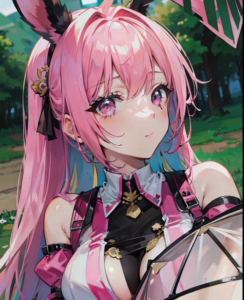 Pink delicate hair,Sexy big breasts,Affectionate fan eyes,Rabbit ears,dual horsetail