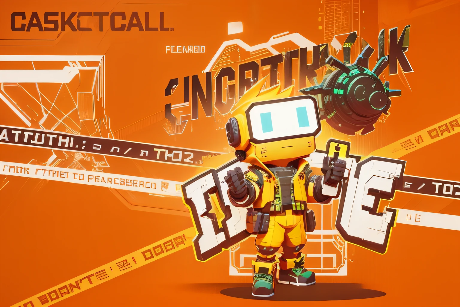 Make the picture cyberpunk style,Three-dimensional character programming,Background programming solid color