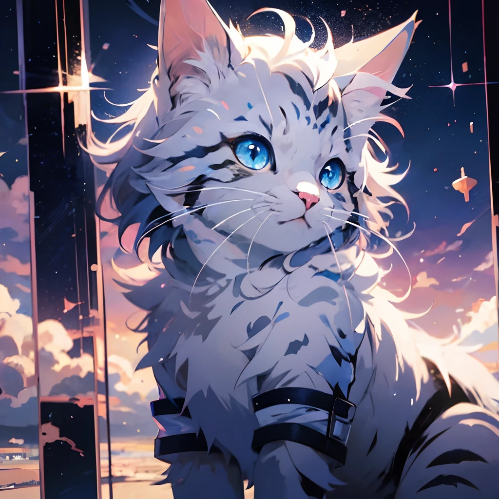 anime cat with blue eyes and stars on background, anime cat, cute cat anime visual, realistic anime cat, cute detailed digital art, anime art wallpaper 4k, anime art wallpaper 4k, very beautiful furry art, beautiful anime cat, very beautiful anime cat, 4k manga wallpaper, cute anime cat girl, anime art wallpaper 8k