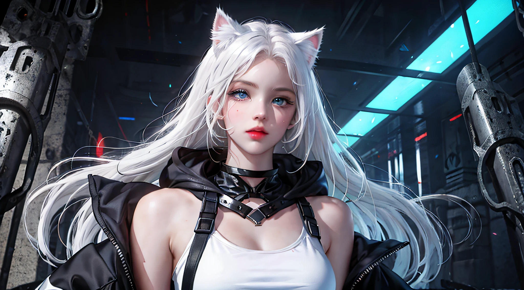 tmasterpiece,quality,Best quality,offcial art,(Beauty and aesthetics:1.2),(tmasterpiece:1.3),The cities of the future,cyber punk personage,one-girl,Fur coat,did not wear underwear,Sexy figure,looking at the camera in,(closeup cleavage:1.8),volume fog,snow cover,nevando,theatrical