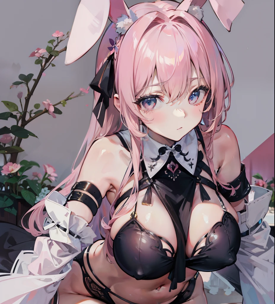 Light pink delicate hair,Sexy big breasts,Affectionate fan eyes,Rabbit ears,dual horsetail