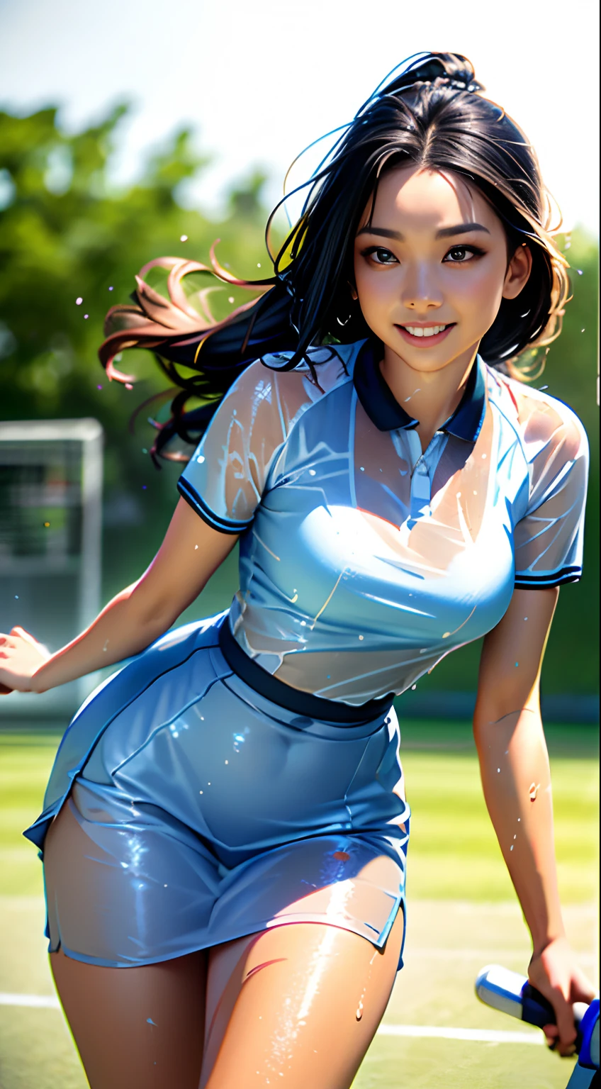 1girl，looking_at_viewer，simple_background，solo，(8K, Best quality, Masterpiece:1.2), (Realistic, photo-realistic:1.37), Ultra-detailed,Best quality, 超高分辨率, Professional lighting, photon maping, Radio City, Physically-based rendering, Cinematic lighting, Clear sky, basketball playground,Depth of field, Sharp focus,rays of sunshine, well-composed,(Bokeh:1.2) 1girll,Solo,(full bodyesbian), (Closed mouth),Beautiful detailed eyes, Pose, Narrow waist, Tennis dress, Tennis skirt, tennis uniform, Black hair,Messy hair,long hair floating in the wind,(Ulzzang-6500:1.2), pantyshot, (rained, See-through, Wet shirt, Wet hair, Wet clothes:1.2)