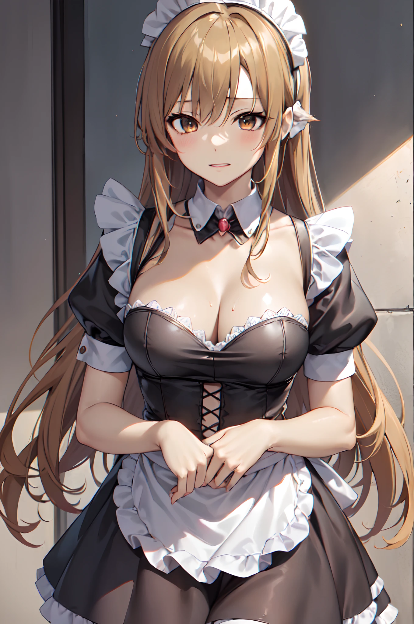 (masutepiece:1.5), the Extremely Detailed CG Unity 8K Wallpapers, Beautiful breasts,Farbe_aberration,beautiful detailed shadow,Beautiful eyes,Beautiful body,Beautiful skin,beautifull hands,(asunayuuki:1.4),Anime character in maid outfit posing for photo, gorgeous maid, (Anime girl in black maid costume:1.5), (maid clothes,White Apron:1.5), small curvy ****, (maid dress:1.5), Cute anime waifu in a nice dress, Seductive Anime Girl, maid, **** in dress, Fine details,Asuna Yuki,