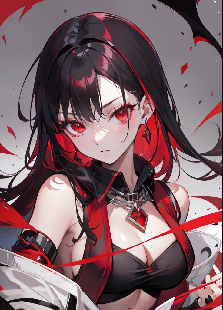 Black-red hair,Black and red clothes,Bigchest,A vampire demon girl,Royal Sister Queen type
