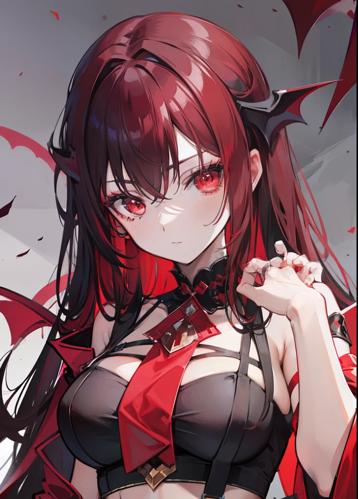 Black-red hair,Black and red clothes,Bigchest,A vampire demon girl,Royal Sister Queen type