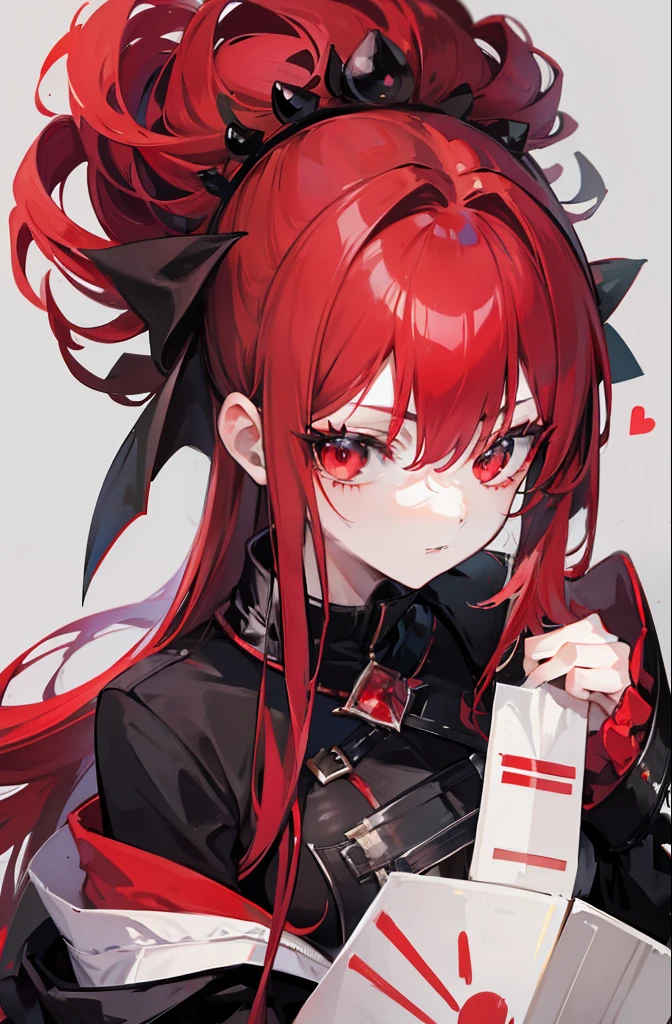 Cute Girls Gothic Nurse Clothing Red hair Drill Hair Eye patch Devil's Wings tooth Background white Upper Body Anime Style sd One person front Big Tits