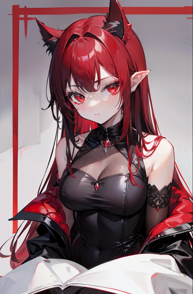 Demon, red, sharp teeth, male, black-red horns.