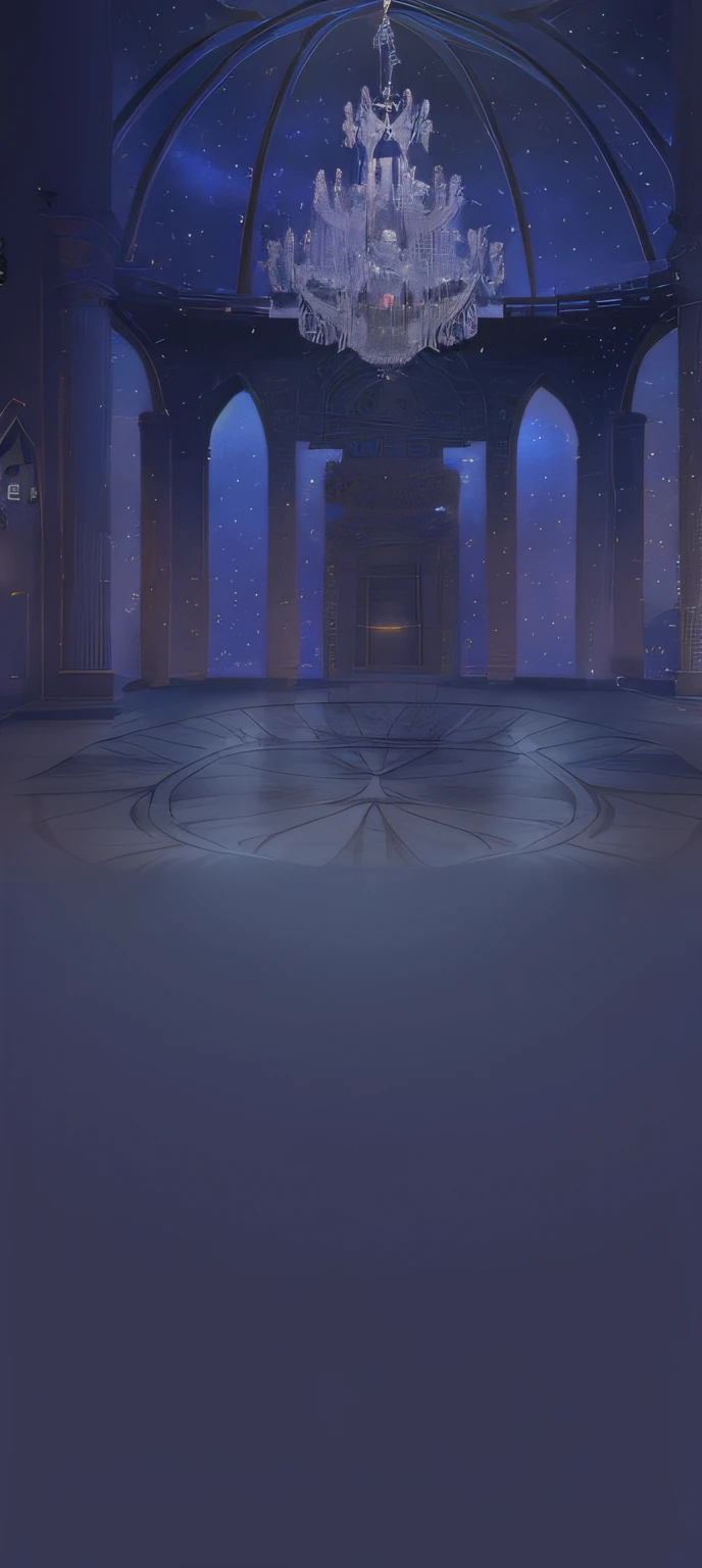 palaces，European style large chandelier，Starry sky at night。Floor tile projection，Refine corrections based on the pictures。Do not change the design